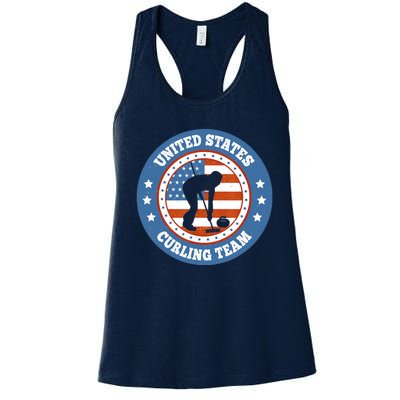 Curling USA Team Winter Sports Lovers Americain Flag Women's Racerback Tank