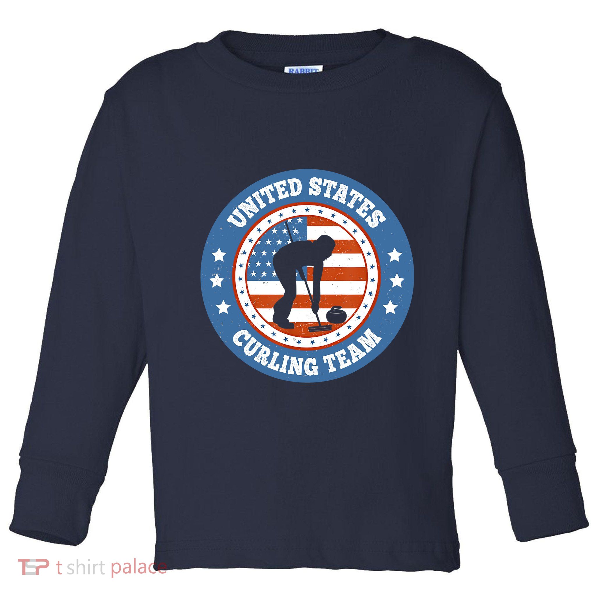 Curling USA Team Winter Sports Lovers Americain Flag Toddler Long Sleeve Shirt
