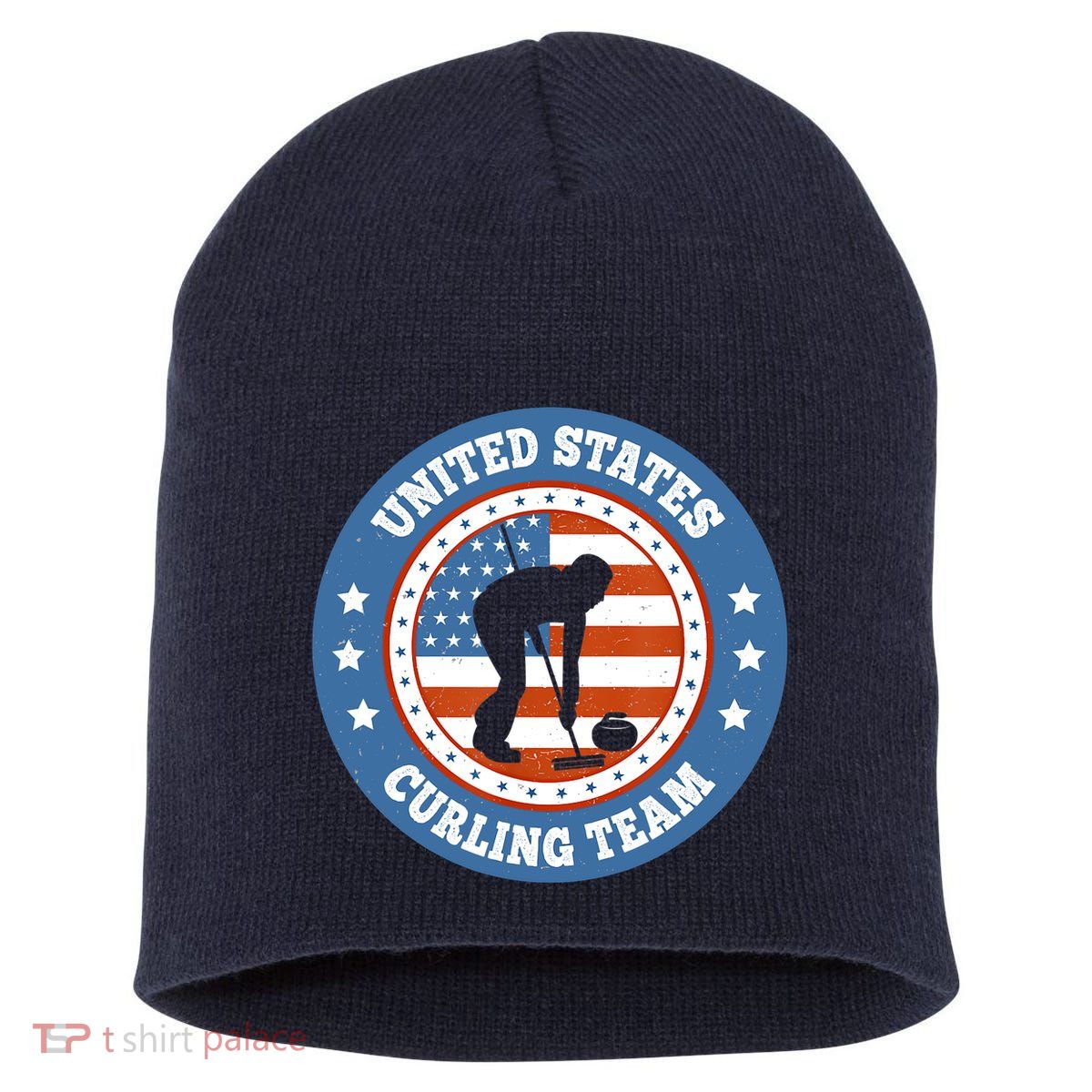 Curling USA Team Winter Sports Lovers Americain Flag Short Acrylic Beanie