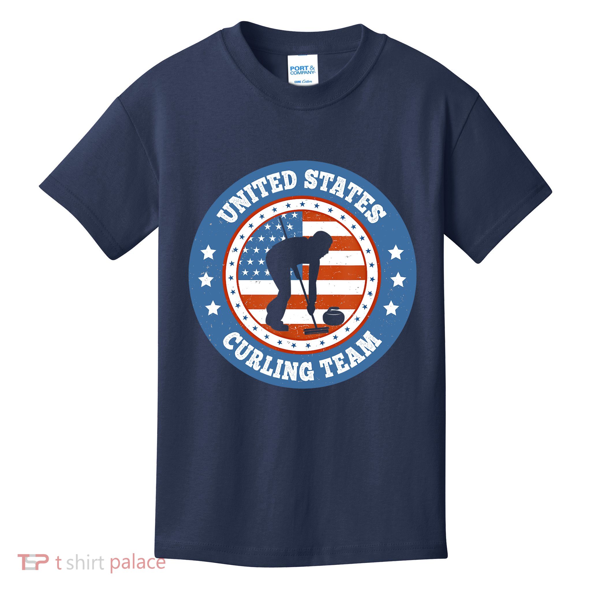 Curling USA Team Winter Sports Lovers Americain Flag Kids T-Shirt