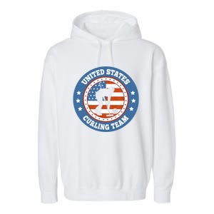 Curling USA Team Winter Sports Lovers Americain Flag Garment-Dyed Fleece Hoodie