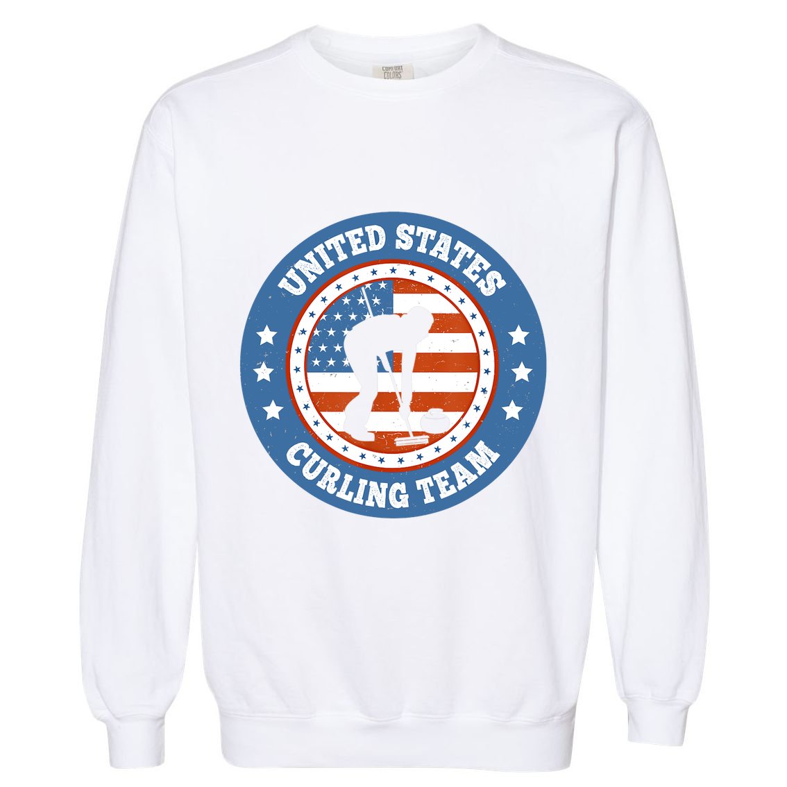 Curling USA Team Winter Sports Lovers Americain Flag Garment-Dyed Sweatshirt