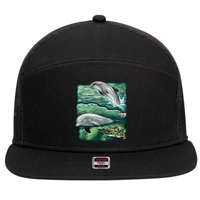 Cute Abstract dolphins In Sea Life 7 Panel Mesh Trucker Snapback Hat