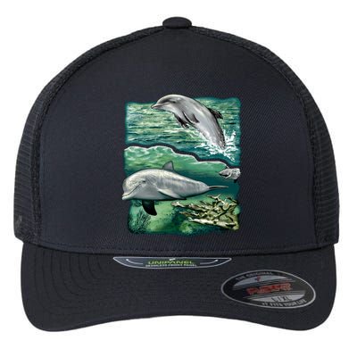 Cute Abstract dolphins In Sea Life Flexfit Unipanel Trucker Cap