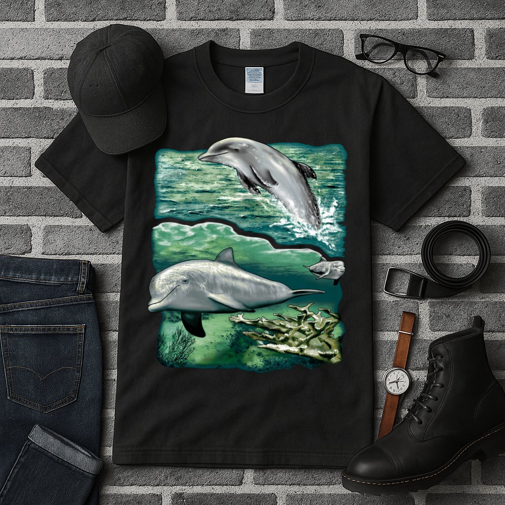 Cute Abstract dolphins In Sea Life Tall T-Shirt