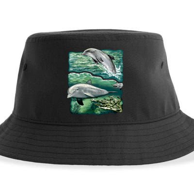 Cute Abstract dolphins In Sea Life Sustainable Bucket Hat