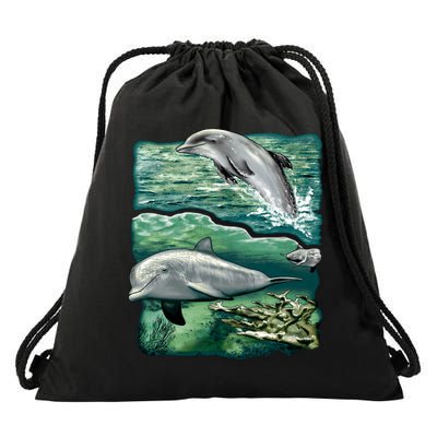 Cute Abstract dolphins In Sea Life Drawstring Bag