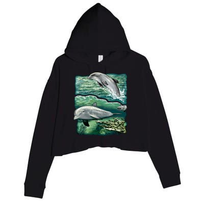 Cute Abstract dolphins In Sea Life Crop Fleece Hoodie