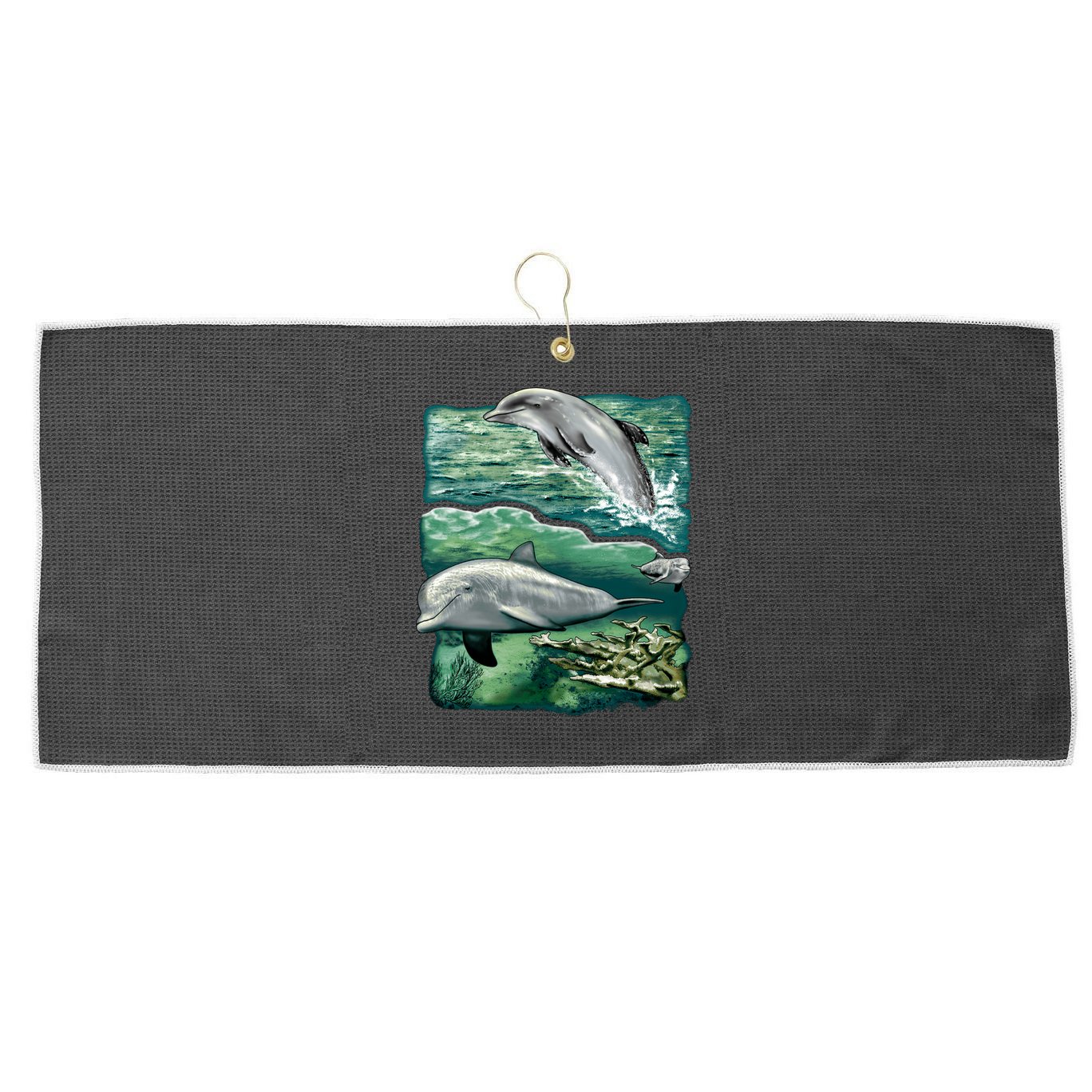 Cute Abstract dolphins In Sea Life Large Microfiber Waffle Golf Towel