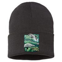 Cute Abstract dolphins In Sea Life Sustainable Knit Beanie