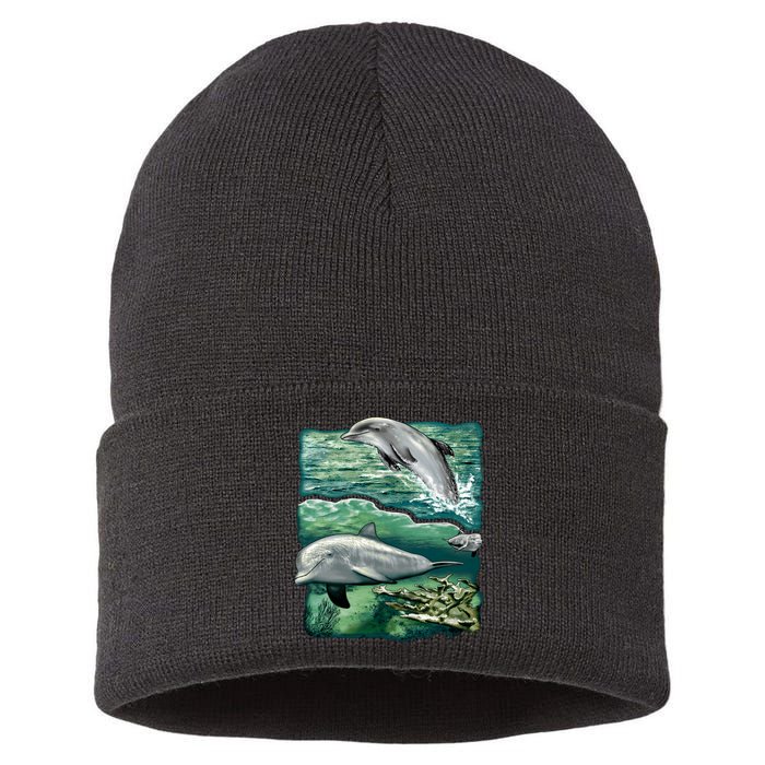 Cute Abstract dolphins In Sea Life Sustainable Knit Beanie