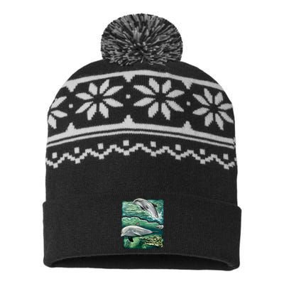 Cute Abstract dolphins In Sea Life USA-Made Snowflake Beanie