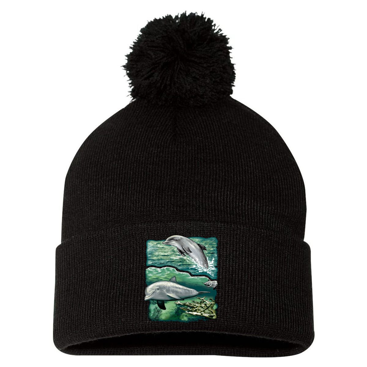 Cute Abstract dolphins In Sea Life Pom Pom 12in Knit Beanie
