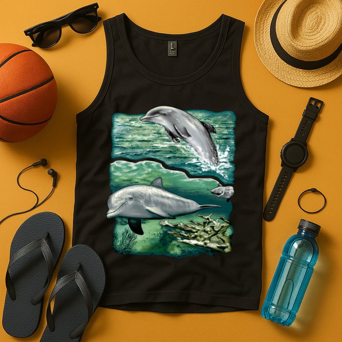 Cute Abstract dolphins In Sea Life Tank Top