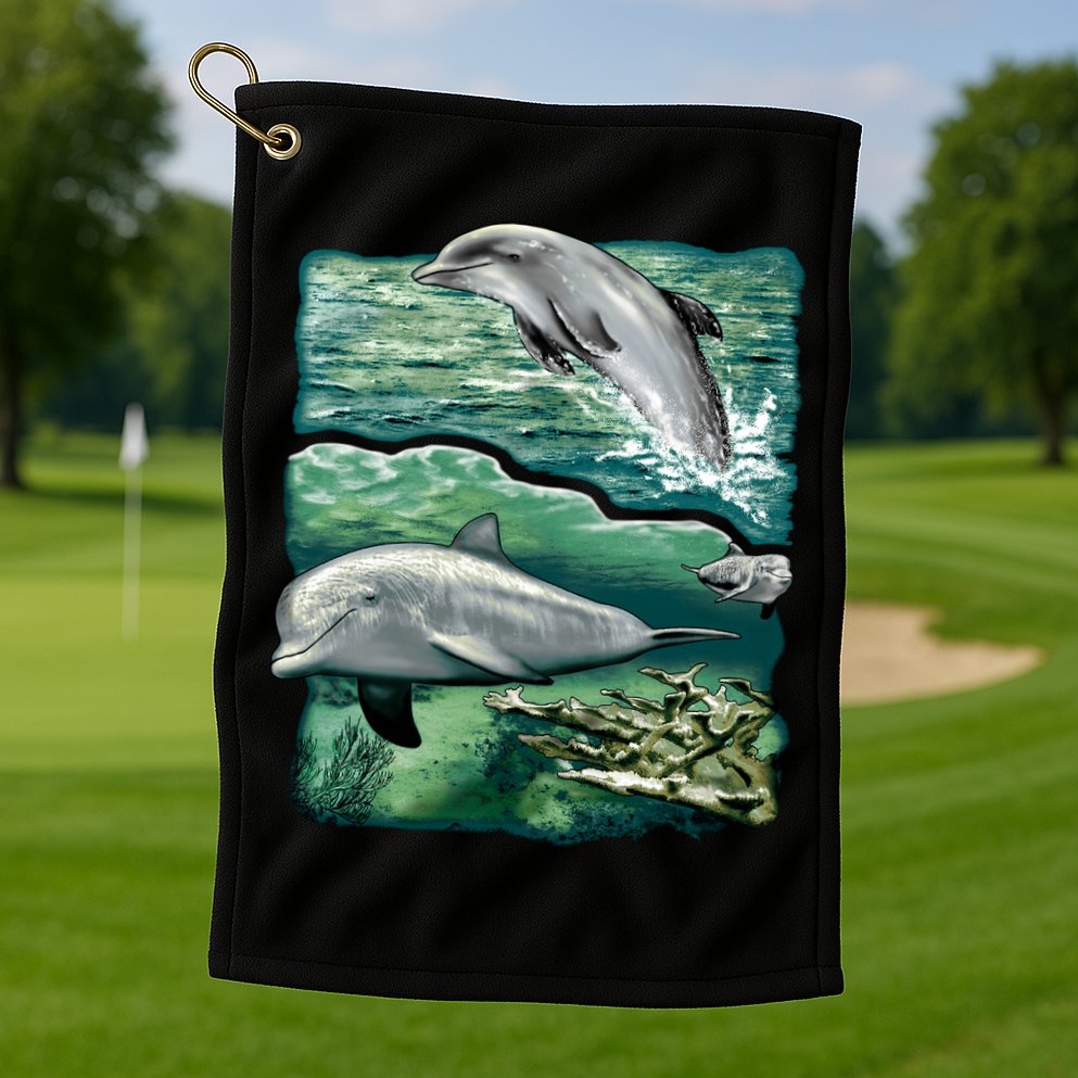 Cute Abstract dolphins In Sea Life Golf Towel