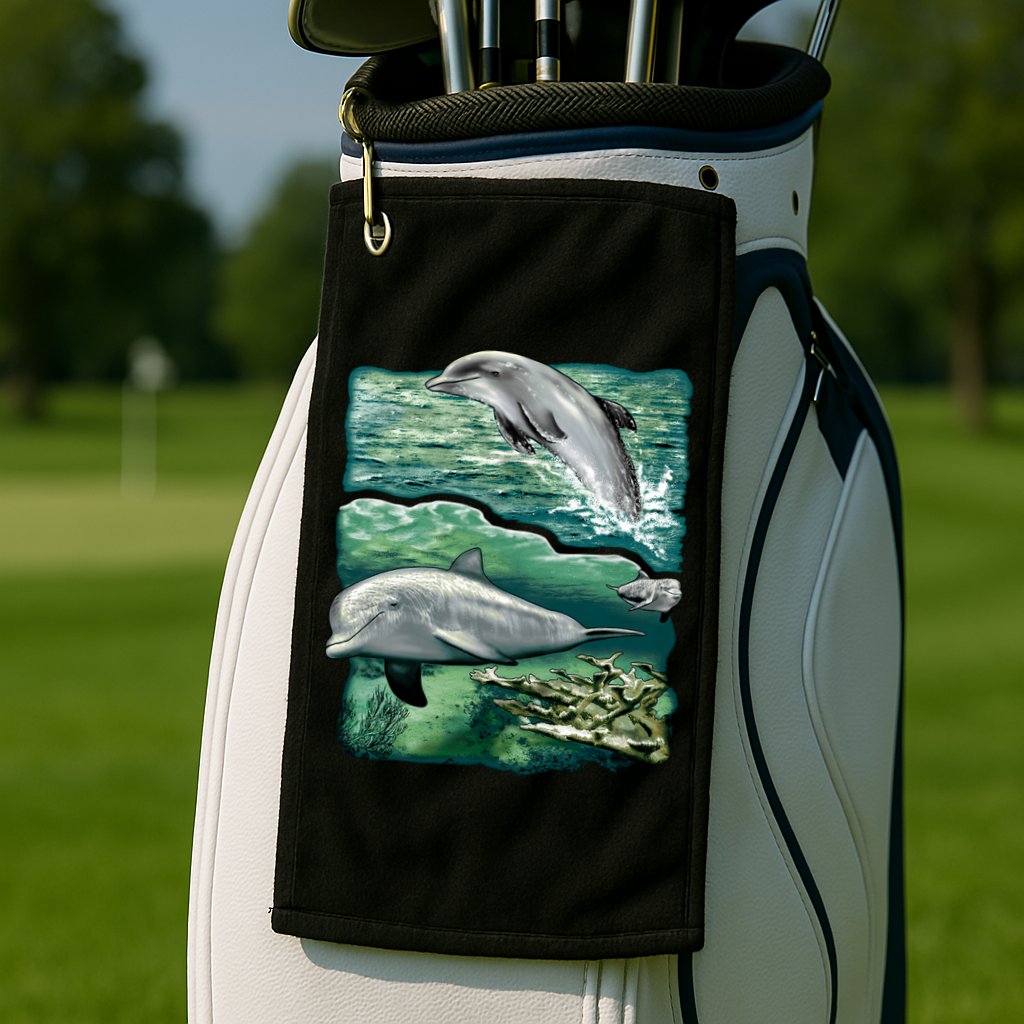 Cute Abstract dolphins In Sea Life Golf Towel