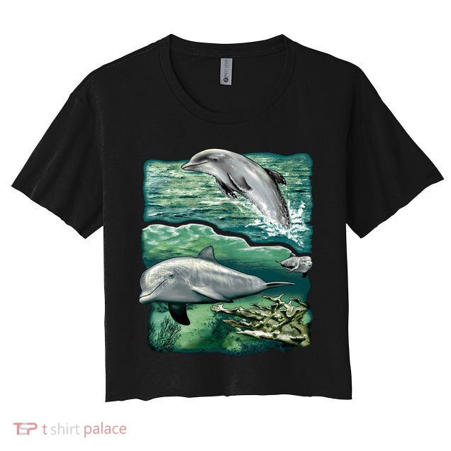 Cute Abstract dolphins In Sea Life Crop Top
