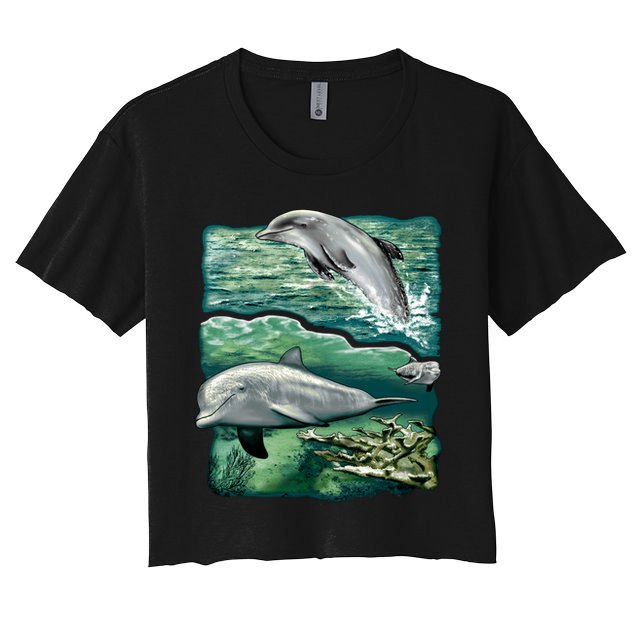 Cute Abstract dolphins In Sea Life Crop Top