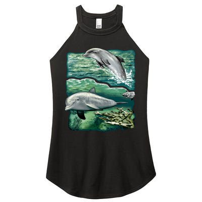 Cute Abstract dolphins In Sea Life Women's Perfect Tri Rocker Tank
