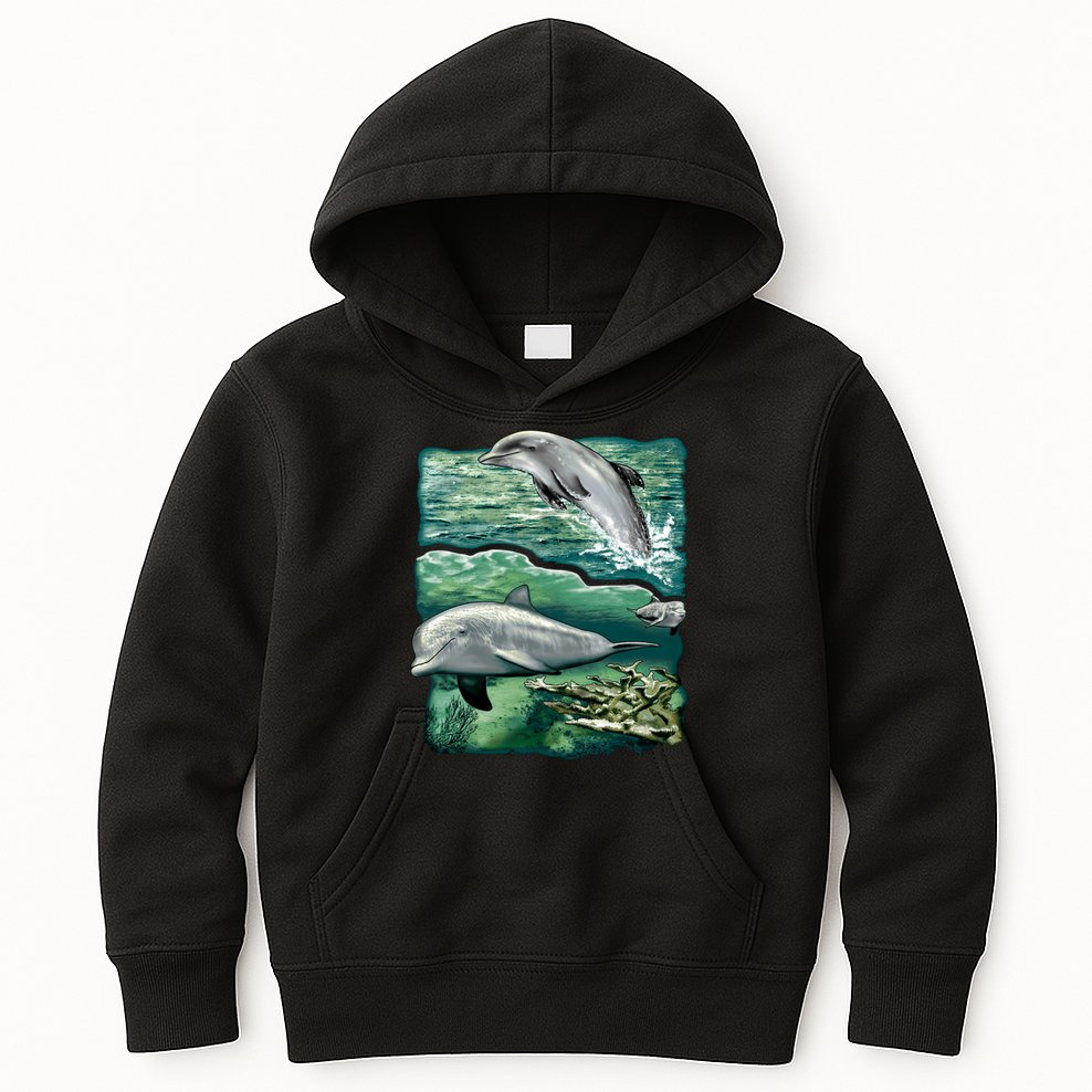 Cute Abstract dolphins In Sea Life Kids Hoodie