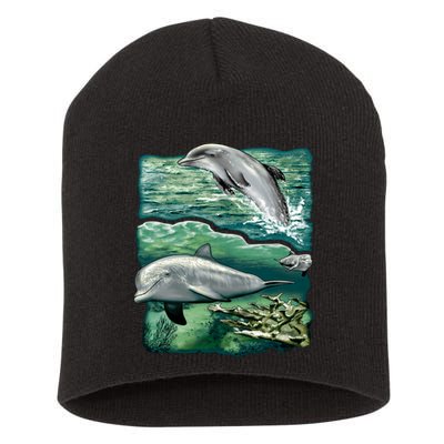 Cute Abstract dolphins In Sea Life Short Acrylic Beanie