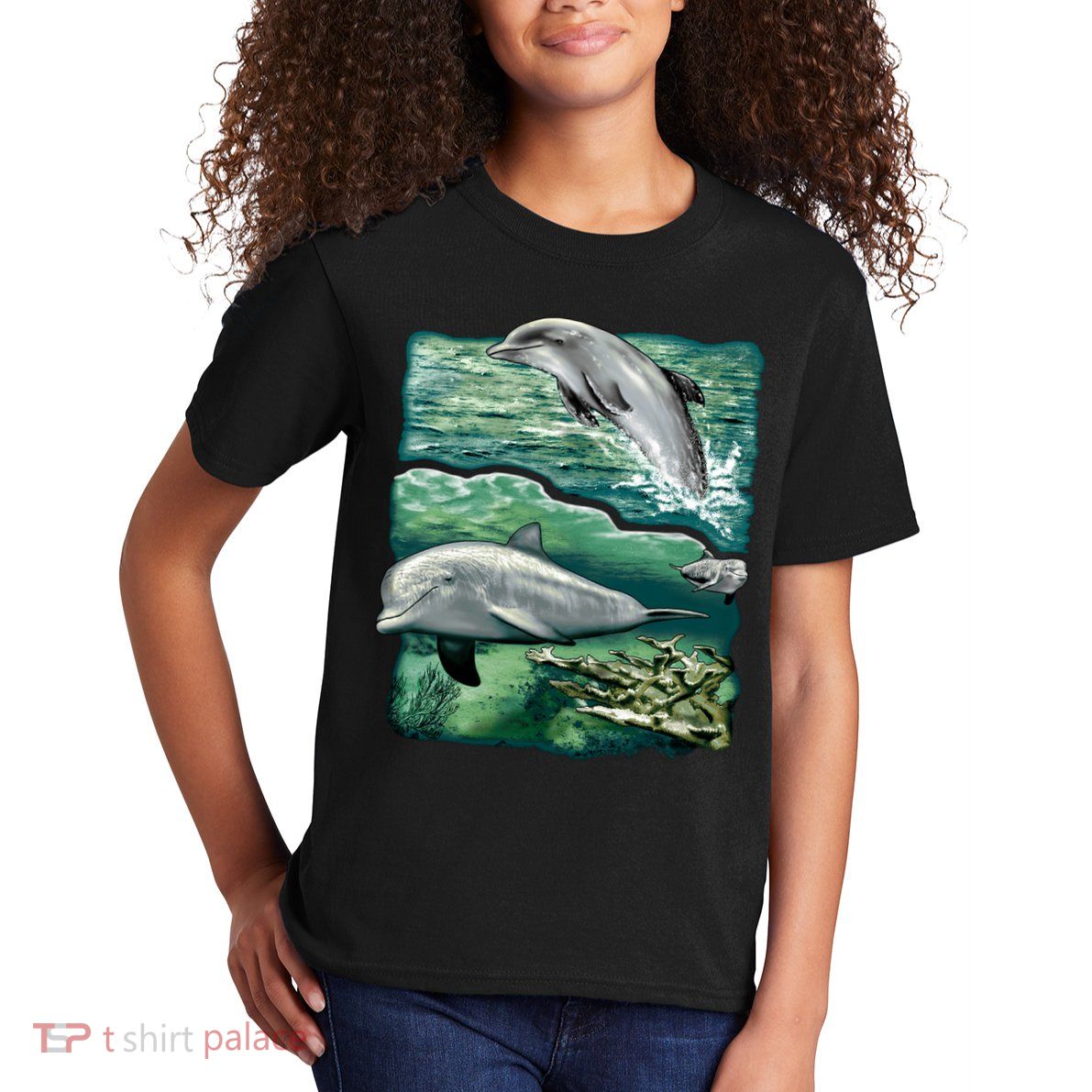 Cute Abstract dolphins In Sea Life Kids T-Shirt