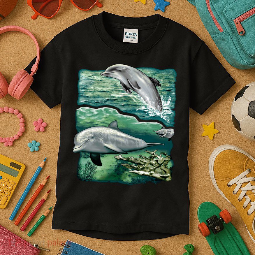 Cute Abstract dolphins In Sea Life Kids T-Shirt