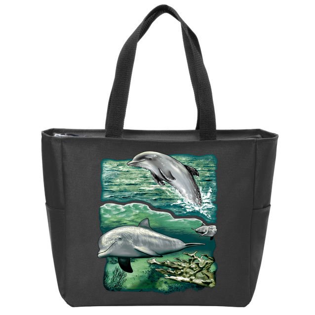 Cute Abstract dolphins In Sea Life Zip Tote Bag