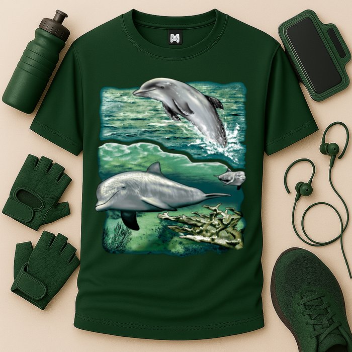 Cute Abstract dolphins In Sea Life Cooling Performance Crew T-Shirt