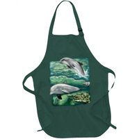 Cute Abstract dolphins In Sea Life Full-Length Apron With Pockets