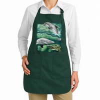 Cute Abstract dolphins In Sea Life Full-Length Apron With Pockets