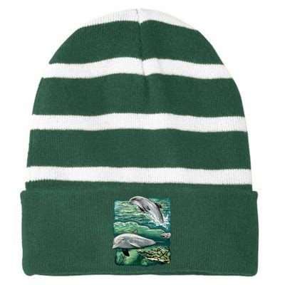 Cute Abstract dolphins In Sea Life Striped Beanie with Solid Band