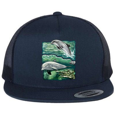 Cute Abstract dolphins In Sea Life Flat Bill Trucker Hat