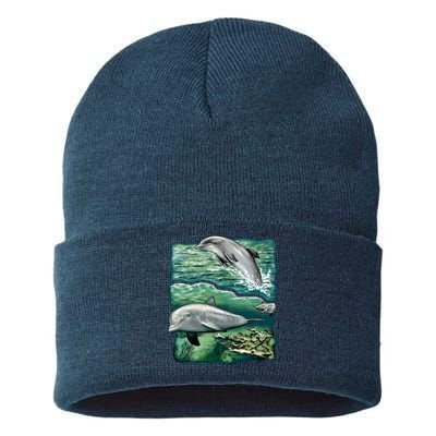 Cute Abstract dolphins In Sea Life Sustainable Knit Beanie