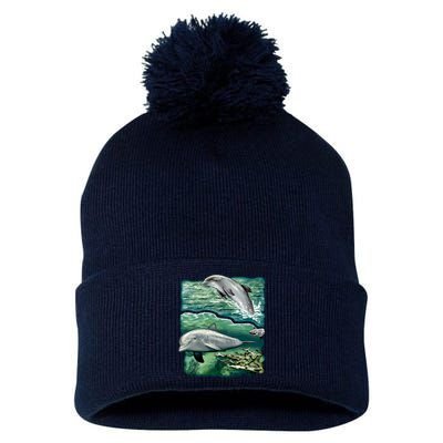 Cute Abstract dolphins In Sea Life Pom Pom 12in Knit Beanie