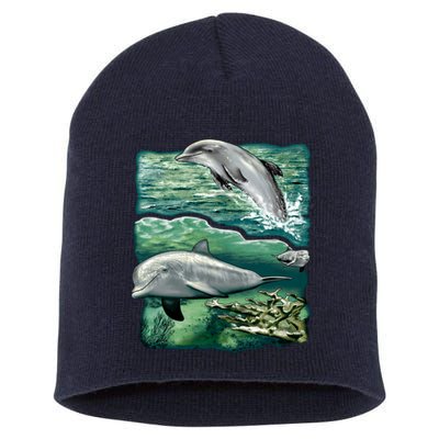 Cute Abstract dolphins In Sea Life Short Acrylic Beanie