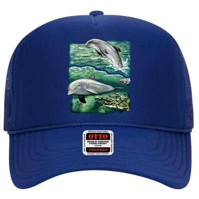 Cute Abstract dolphins In Sea Life High Crown Mesh Back Trucker Hat