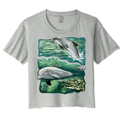 Cute Abstract dolphins In Sea Life Women's Crop Top Tee