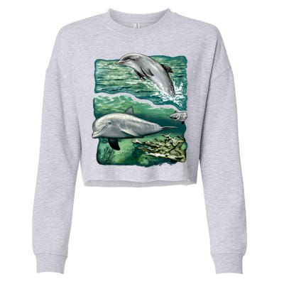 Cute Abstract dolphins In Sea Life Cropped Pullover Crew