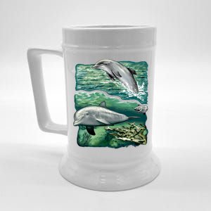 Cute Abstract dolphins In Sea Life Beer Stein