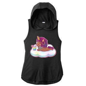 Cute Afro Unicorn Ladies PosiCharge Tri-Blend Wicking Draft Hoodie Tank