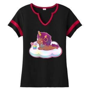 Cute Afro Unicorn Ladies Halftime Notch Neck Tee