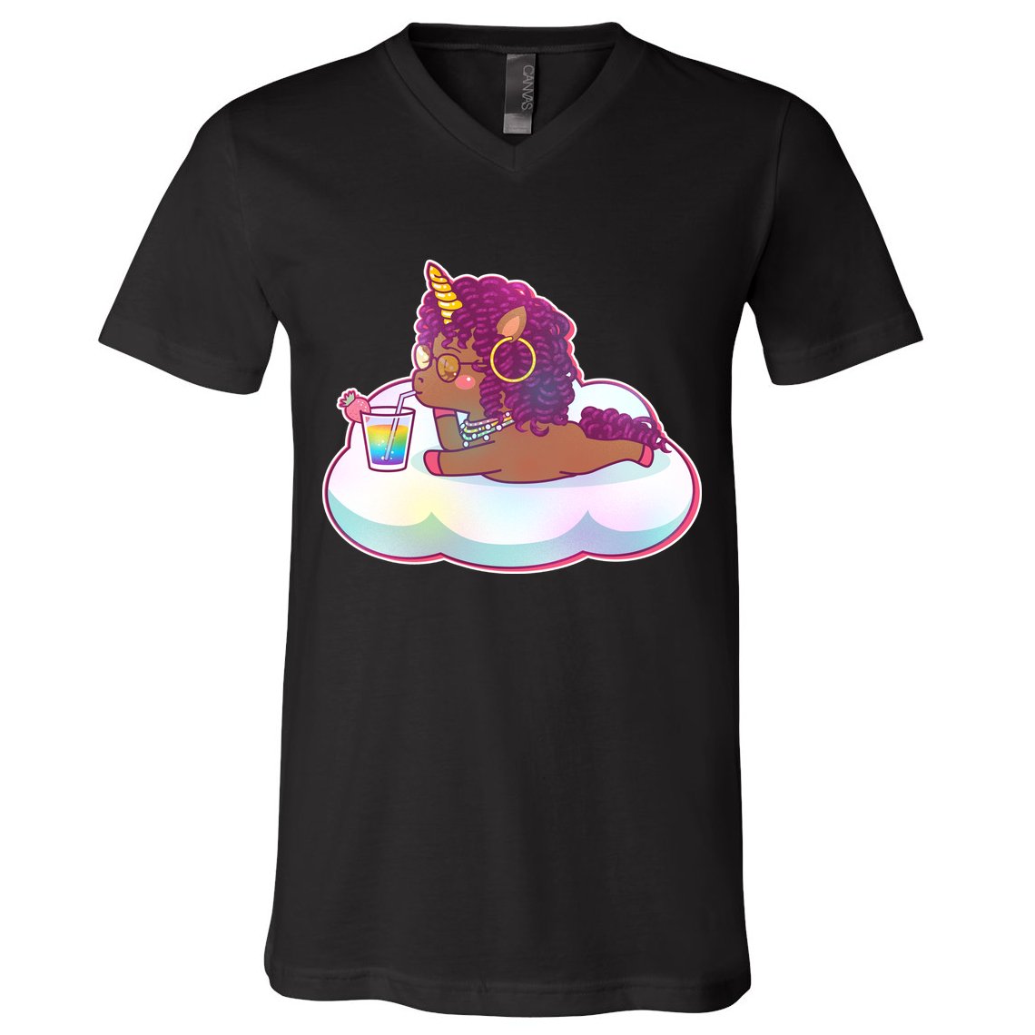 Cute Afro Unicorn V-Neck T-Shirt