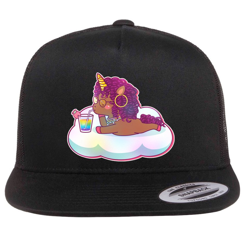 Cute Afro Unicorn Flat Bill Trucker Hat