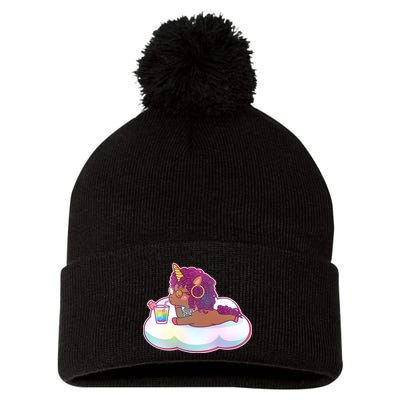 Cute Afro Unicorn Pom Pom 12in Knit Beanie