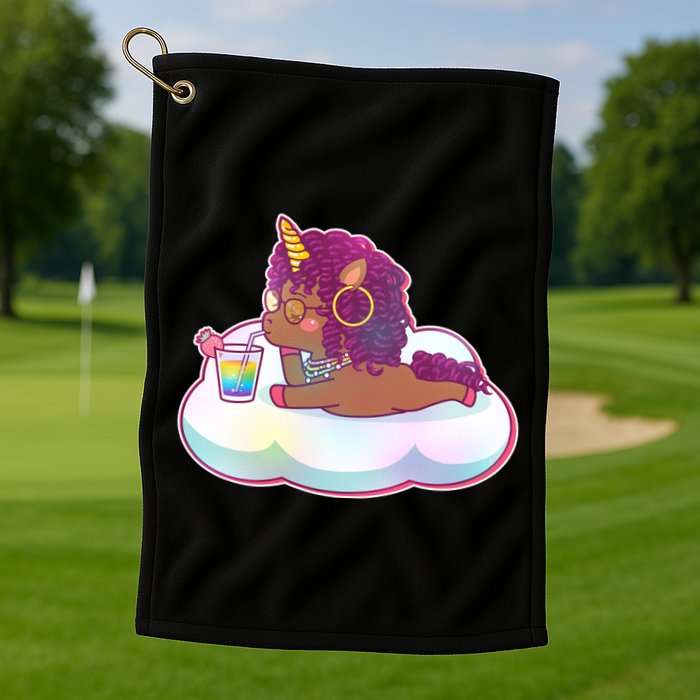 Cute Afro Unicorn Golf Towel