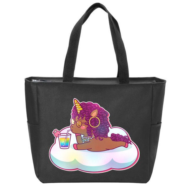 Cute Afro Unicorn Zip Tote Bag
