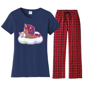 Cute Afro Unicorn Women's Flannel Pajama Set