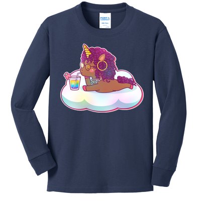 Cute Afro Unicorn Kids Long Sleeve Shirt