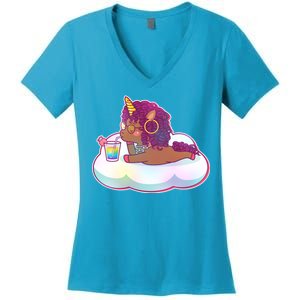 Cute Afro Unicorn Women's V-Neck T-Shirt